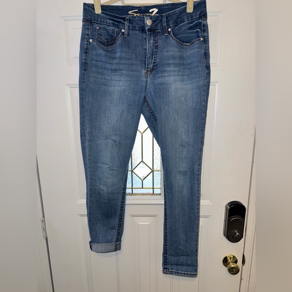 Seven7 Tummyless High Rise Slimming Skinny Jeans Medium Wash Size 14